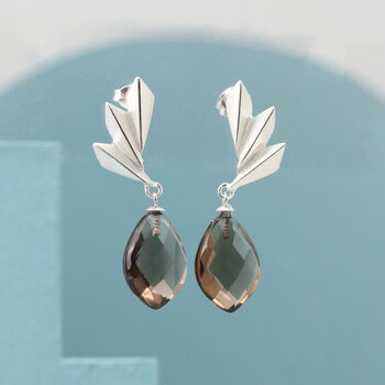 Sterling Silver Drop Earrings With Smokey Quartz, 4 of 5