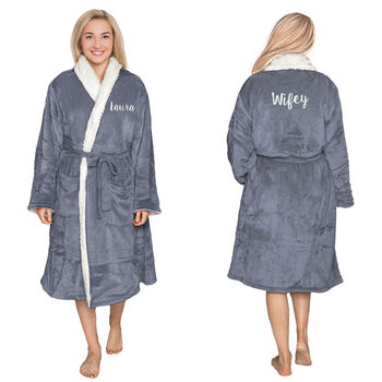 Personalised Sherpa Dressing Gown Front And Back Text, 5 of 12