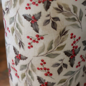 Holly And Mistletoe Ceramic Bottle Vase, 2 of 3