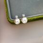 Flora Crystal White Ivory Pearl Drop Ball Gift Earrings, thumbnail 3 of 6