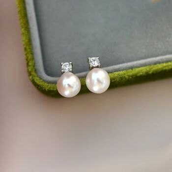 Flora Crystal White Ivory Pearl Drop Ball Gift Earrings, 3 of 6