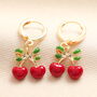 Cherry Bow Enamel Huggie Hoop Earrings In Gold Plating, thumbnail 1 of 3