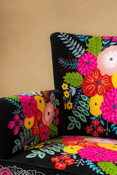 Black Embroidered Floral Armchair, 2 of 7
