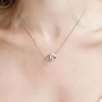 Silver Plated Crystal Encrusted Double Heart Necklace, 2 of 3
