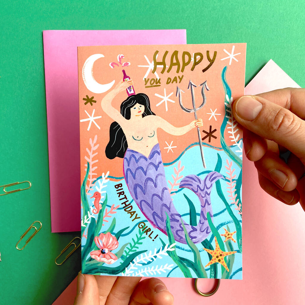 Gold Foiled Mermaid Birthday Card By Ickaprint | notonthehighstreet.com