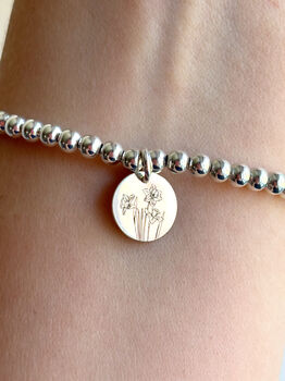 Sterling Silver Daffodil Beaded Bracelet With Engraved Tag, 3 of 8