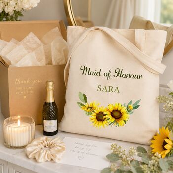 Personalised Sunflower Bridesmaid Tote Bag Gift, 3 of 6
