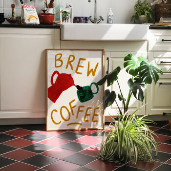 Brew Coffee Hand Painted Kitchen Wall Art Print, 3 of 7