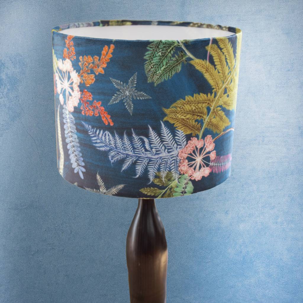 Luxury Botanical Round Teal Velvet, Teal Velvet Table Lamp Shade