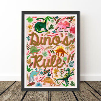 Pink Dinousaur Dino's Rule! Art Print, 6 of 7