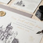 Illustrated Castle Wedding Invitation With Wax Seal, thumbnail 5 of 9