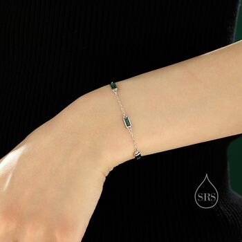 Baguette Chain Cz Satellite Bracelet In Sterling Silver, 3 of 12