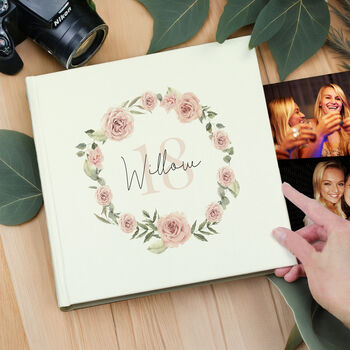 Personalised Floral Wreath Square Photo Album, 3 of 7