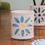 Unusual Pencil And Tealight Holder. Flower Design In Blue. Handmade Ceramic, thumbnail 1 of 7