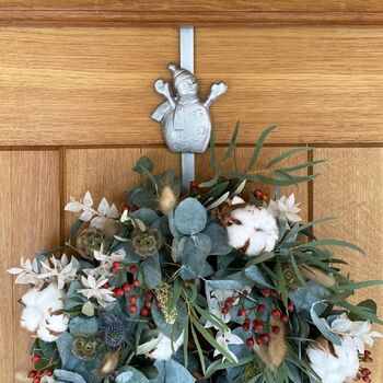 Snowman Silver Metal Christmas Wreath Door Hanger, 2 of 3