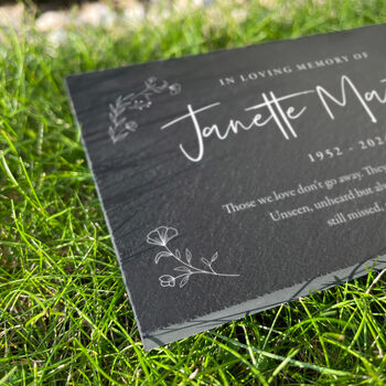 Personalised Wreath Memorial Slate Grave Marker 25 X 15cm, 4 of 9