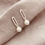 Sterling Silver Chain Link Pearl Earrings, thumbnail 2 of 6
