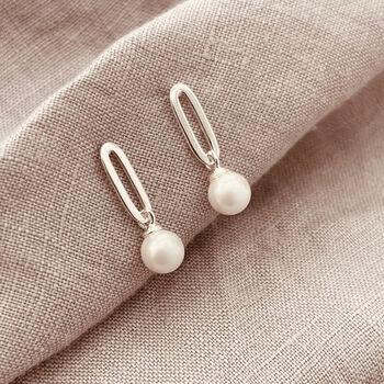 Sterling Silver Chain Link Pearl Earrings, 2 of 6