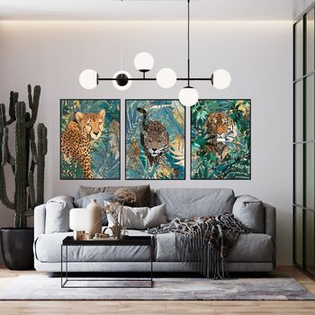 Cheetah In The Gold Green Jungle Leaves Wall Art Print, 3 of 6
