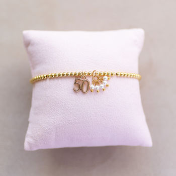 50th Birthday Beaded Pearl Charm Bracelet, 3 of 10