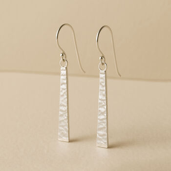 Sterling Silver Hammered Bar Drop Earrings, 7 of 7
