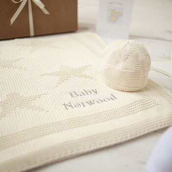 Unisex Grey Baby Star Blanket And Hat Gift Set, 3 of 9