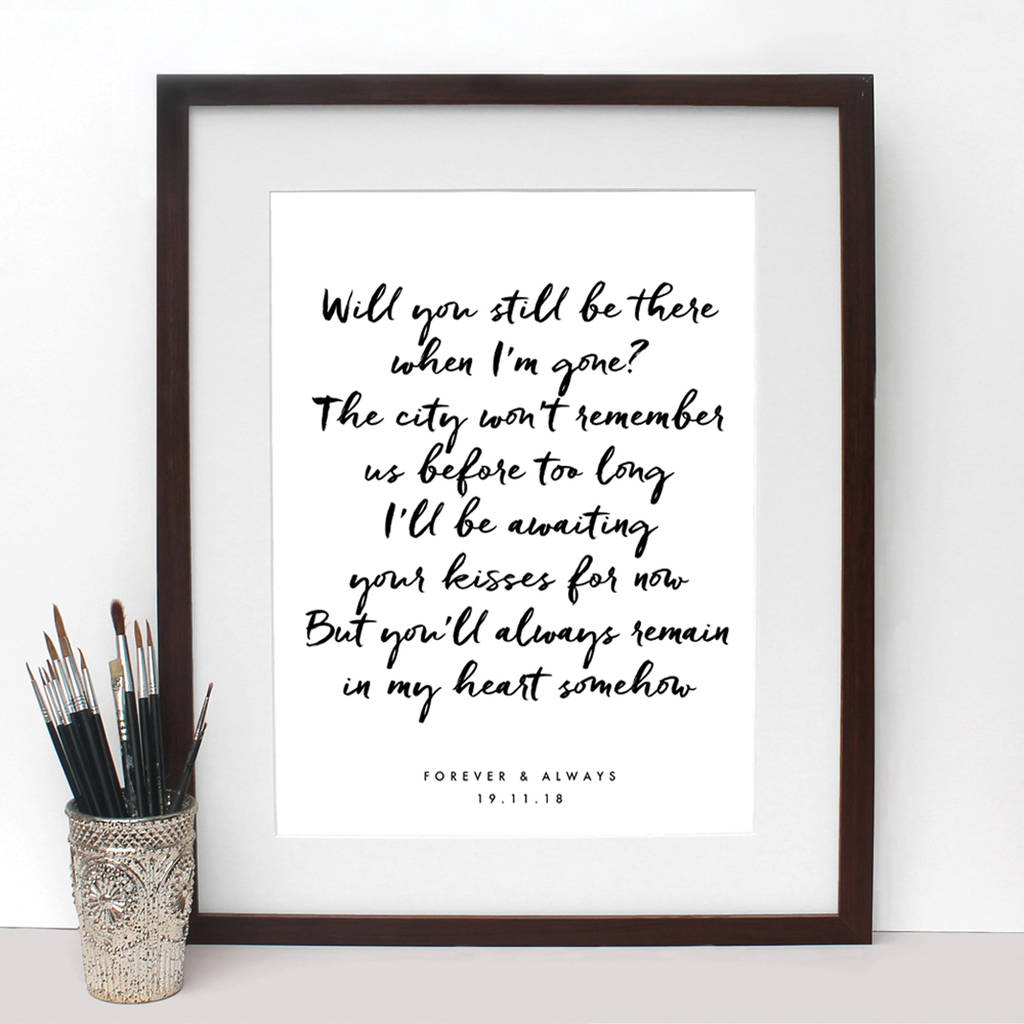 personalised song lyrics print by stephanie davies
