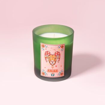 Aries Zodiac Illustration Frosted Green Scented Candle, 3 of 3