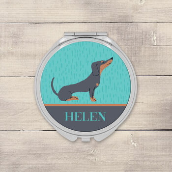 Personalised Dachshund Compact Mirror Black Or Tan, 2 of 3
