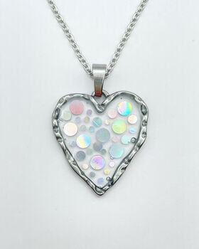 Sparkly Silver Disco Heart Drop Necklace Non Tarnish Handmade, 3 of 8