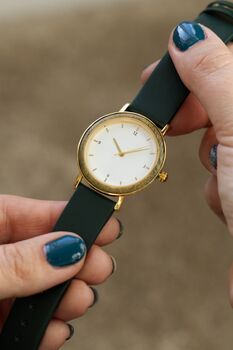 Lucerne Green Faux Leather And Wood Watch For Her, 6 of 9
