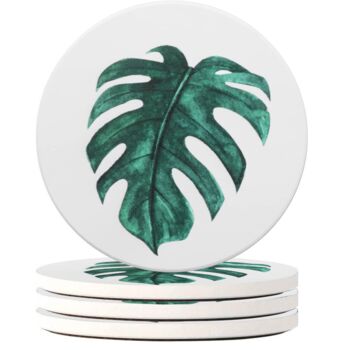 Leaves Pattern Four Pieces Round Drink Coaster, 4 of 7