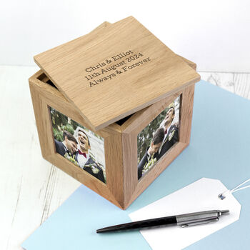 Personalised Oak Wedding Photo Cube Keepsake Box, 2 of 4