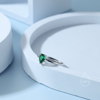 Sterling Silver Created Green Emerald Droplet Ring, 5 of 11
