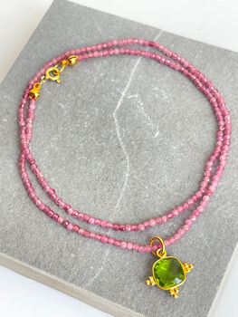 Pink Tourmaline Beaded Necklace With Gemstone Charm, 3 of 6