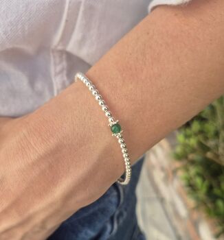 Sterling Silver May Emerald Single Bead Birthstone Stretch Bracelet Gift, 7 of 8