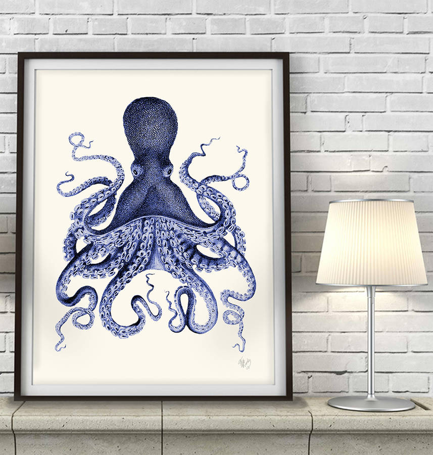 blue octopus print, nautical art print by fabfunky home decor ...