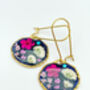 Elegant Black Earrings With Pink Flowers, thumbnail 3 of 11