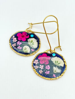 Elegant Black Earrings With Pink Flowers, 3 of 11