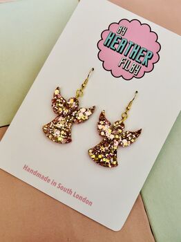 Christmas Angel Glitter Earrings / Festive Jewellery / Holiday Jewellery / Sparkly Jewellery, 3 of 7