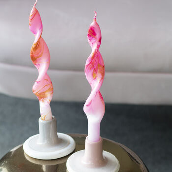 Dip Dye Marble Pink And Gold Curly Dinner Candles, 3 of 3
