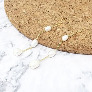 Statement Freshwater Pearl Dangle Drop Bridal Earrings, 4 of 4