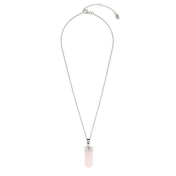 Open Heart Rose Quartz Crystal Silver Pendant Necklace, 7 of 9