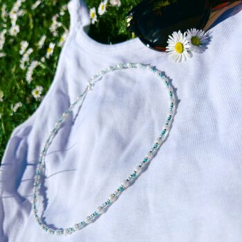 Dainty Light Blue Handmade Beaded Necklace, 3 of 4