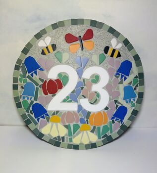 Bright Floral Mosaic House Door Number Sign, 5 of 6