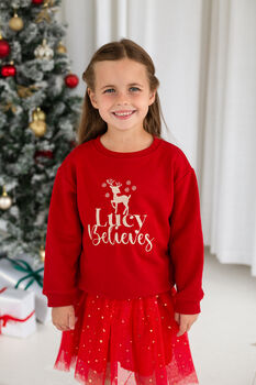 Personalised 'Believes' Christmas Reindeer Embroidered Sweatshirt Jumper, 8 of 11