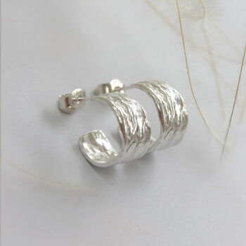 Silver Tree Bark Hoop Earrings, 3 of 8