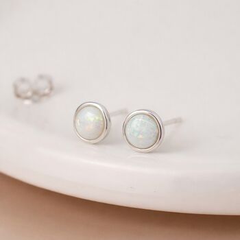 Sterling Silver White Opal Stud Earrings – 6mm, 3 of 11