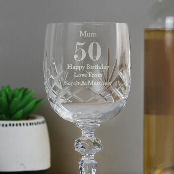 Engraved Cut Crystal Age Wine Glass, 2 of 7