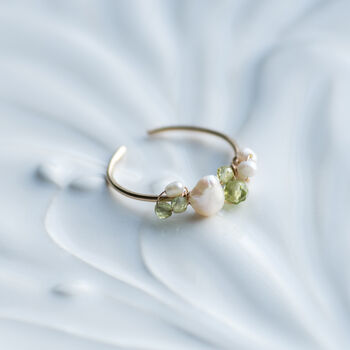 Peridot And Baroque Pearls Adjustable Ring, 7 of 11